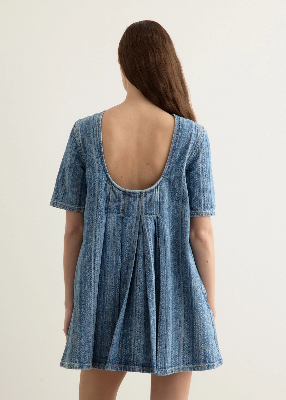 Brunch Outfit Night Out Winter Warmth Sustainable Structured Denim Open-Back Mini Dress