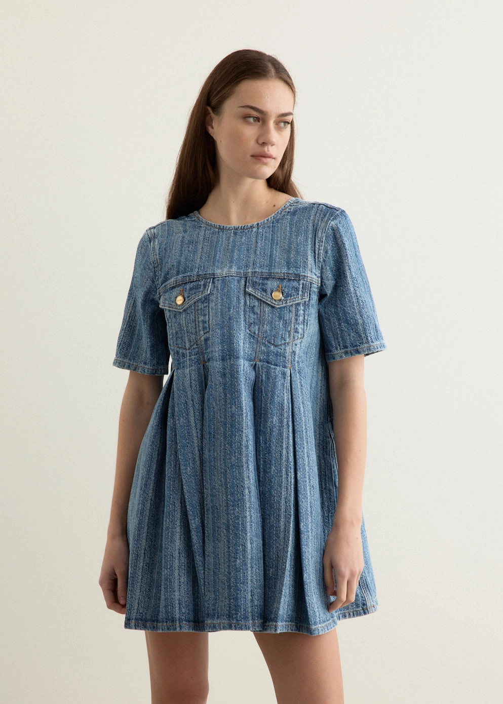 Picnic Style Modern Stretch Classic Gym Ready Structured Denim Open-Back Mini Dress