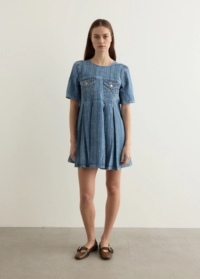 Structured Denim Open-Back Mini Dress Slim Modern