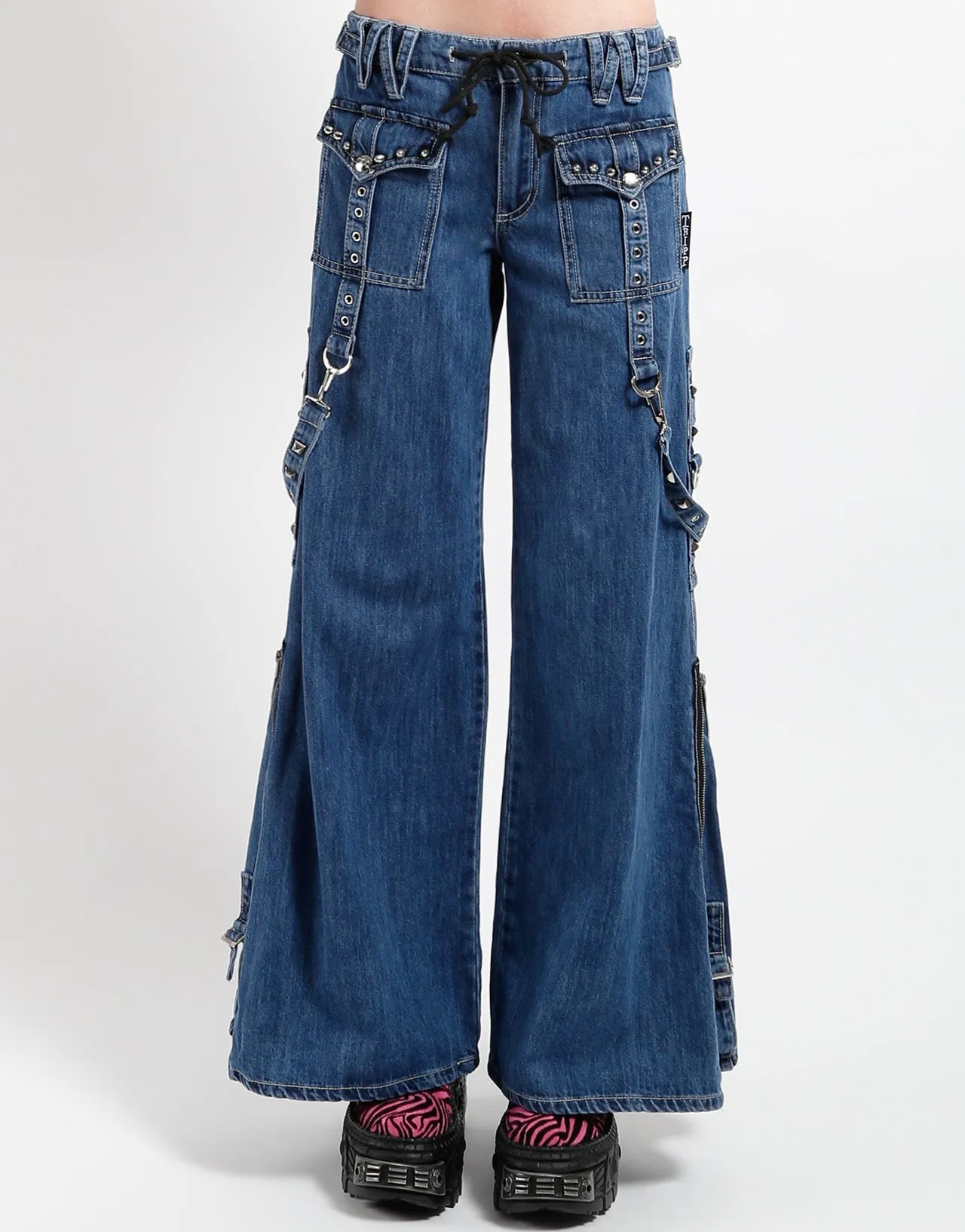 STUDDED POWER PANT BLUE DENIM Lightweight Weave Utility Style