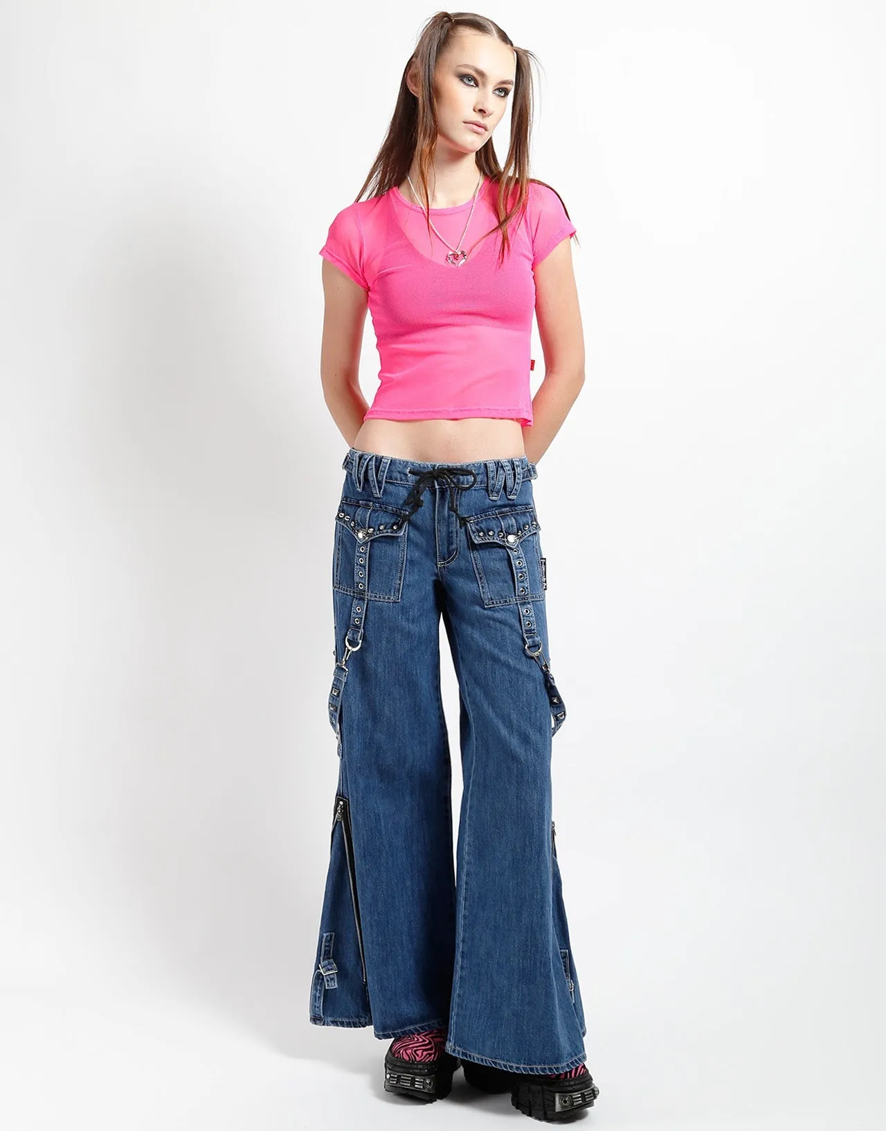 Ultimate Comfort simple design STUDDED POWER PANT BLUE DENIM