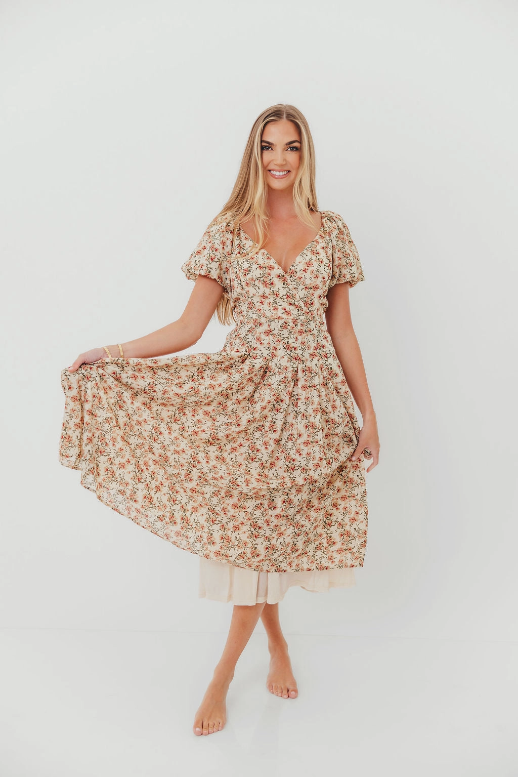 Olive Fresh Edgy vibes Milania Midi Dress in Ivory Floral