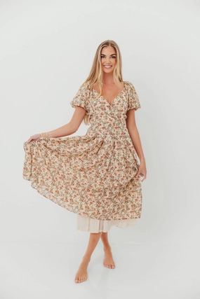 Olive Fresh Edgy vibes Milania Midi Dress in Ivory Floral