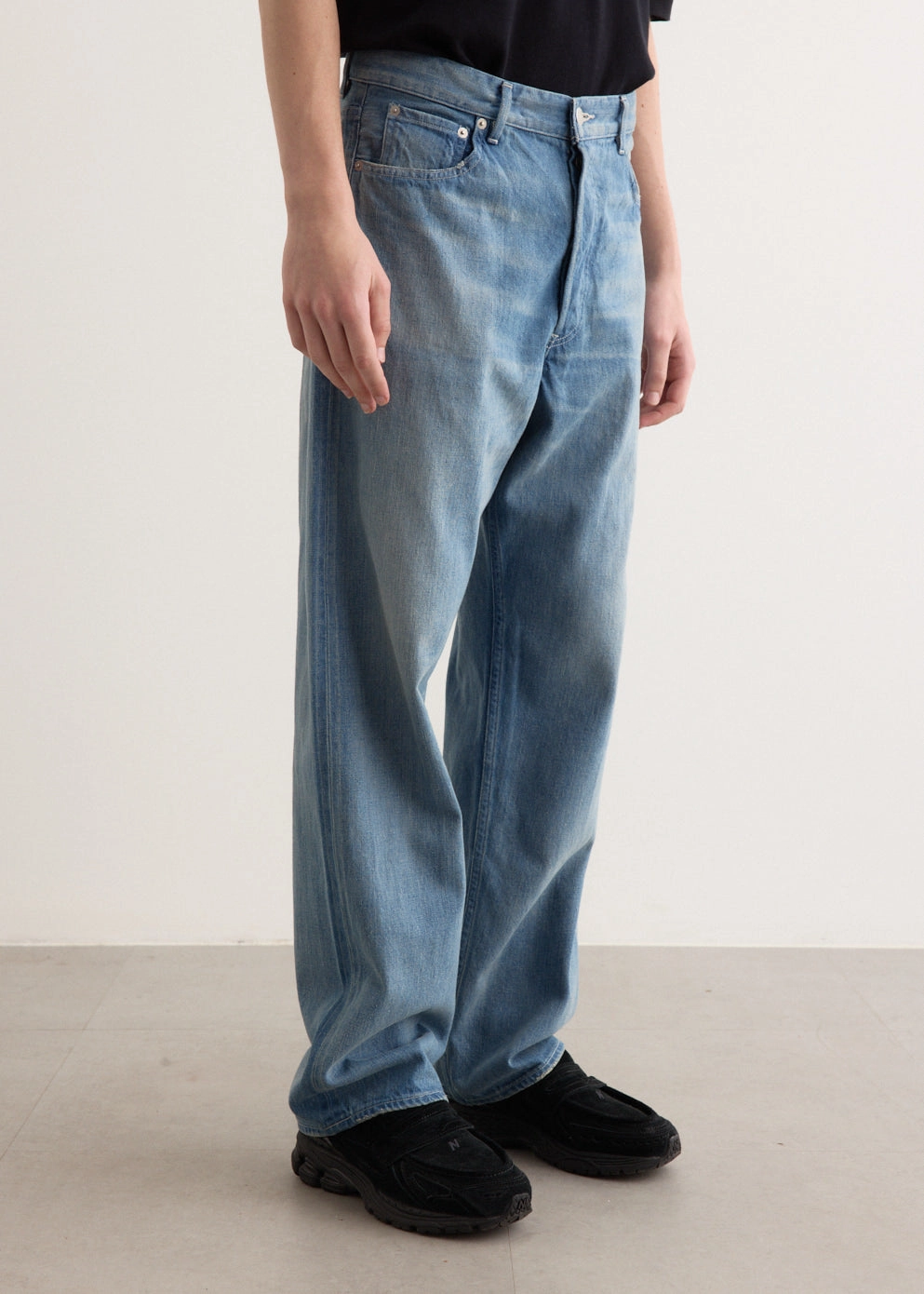 Selvedge Faded Light Denim Wide Pants Relaxed Mood