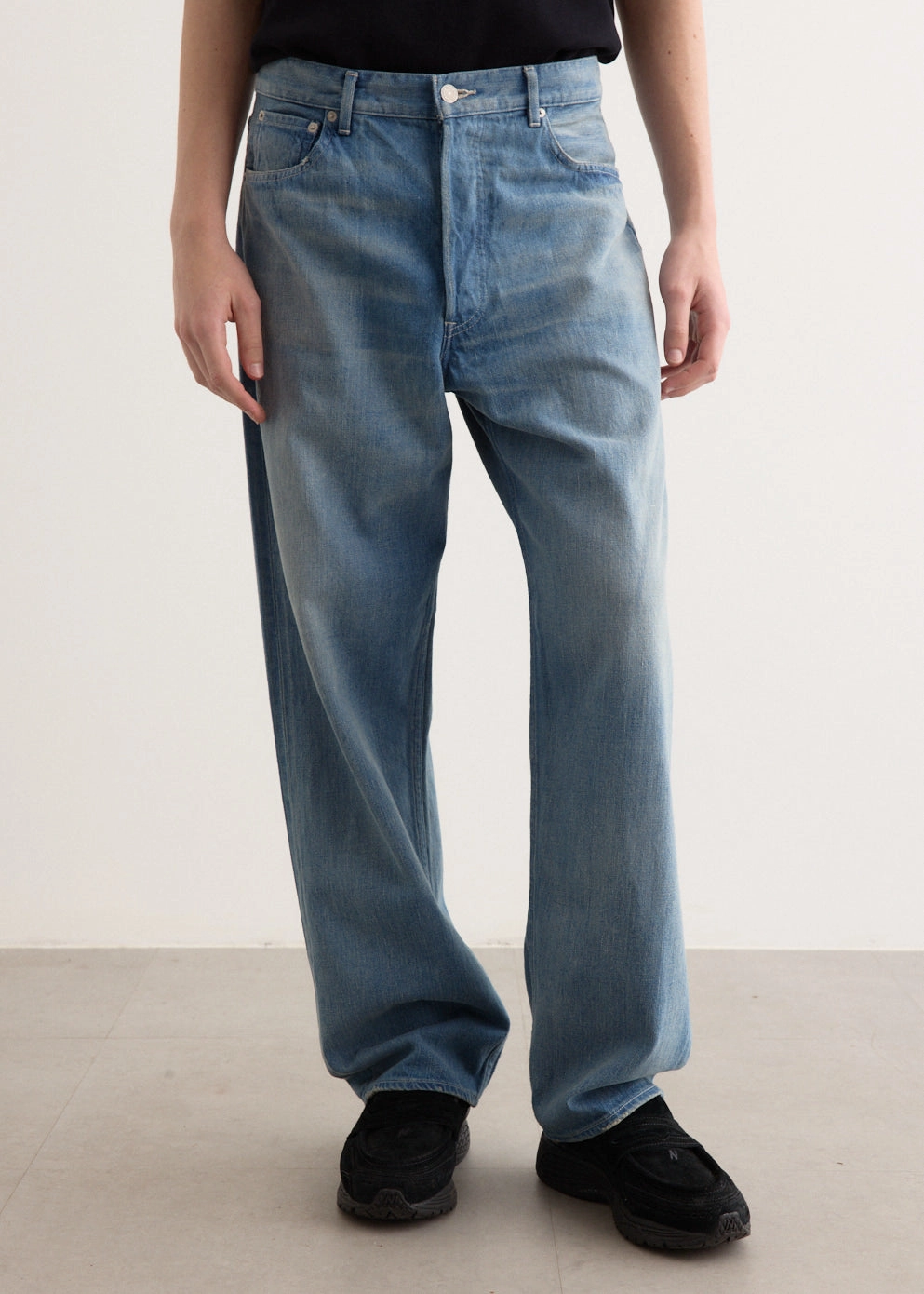 Selvedge Faded Light Denim Wide Pants Weighted Hemline