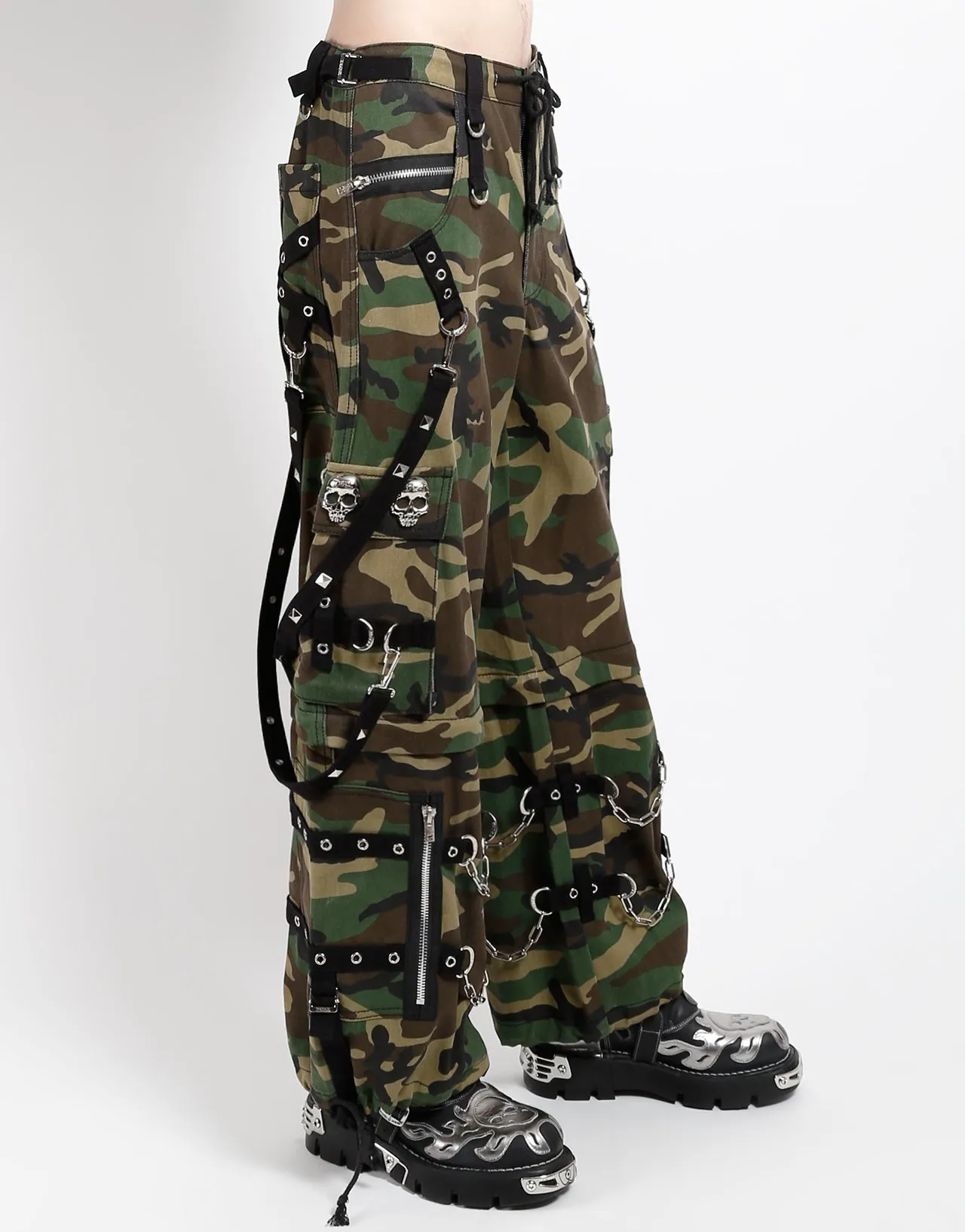 SKULL DENIM STUD PANT CAMO Laser cut