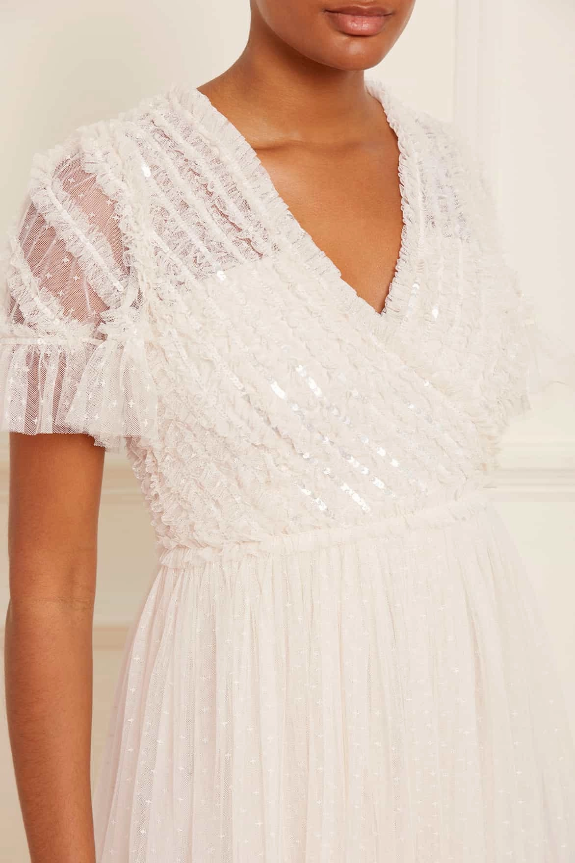 Spiral Sequin Bodice V-Neck Ankle Gown Basic Cool