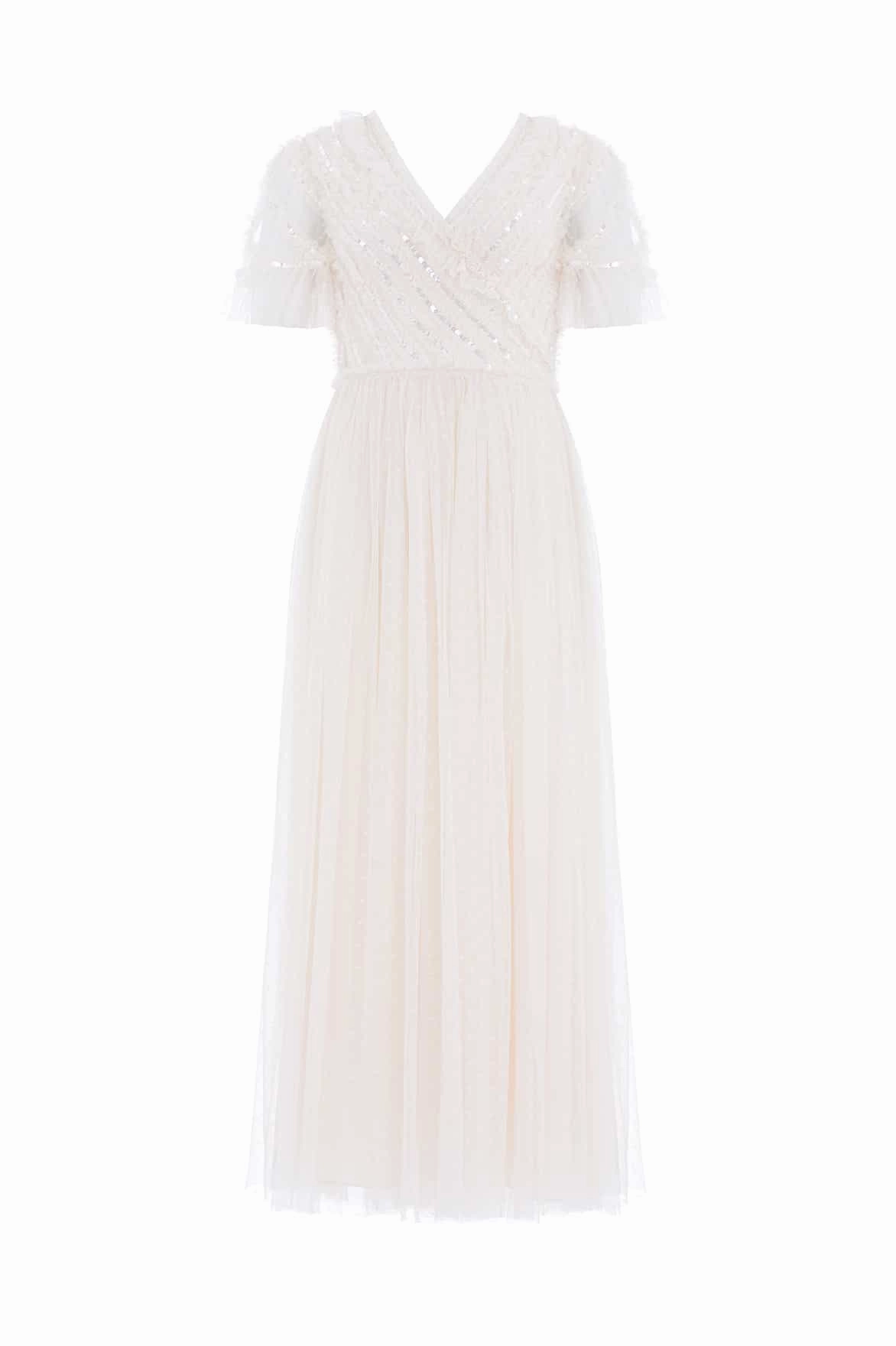 Spiral Sequin Bodice V-Neck Ankle Gown Timeless Appeal