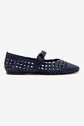 Verona Macrame Ballet Flat In Navy Leather Foot Health Flats