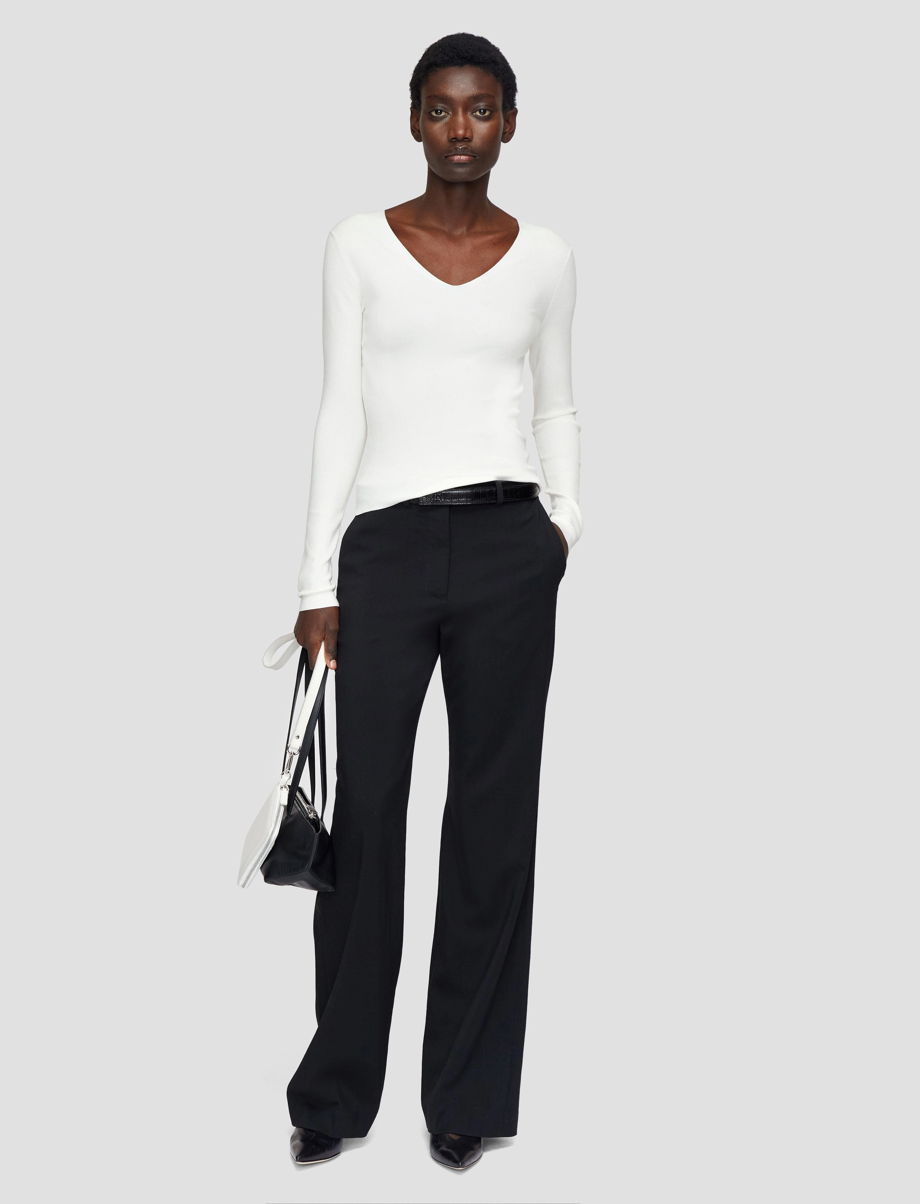 Silk Stretch V Neck Top Layered Look FineGauge Knit