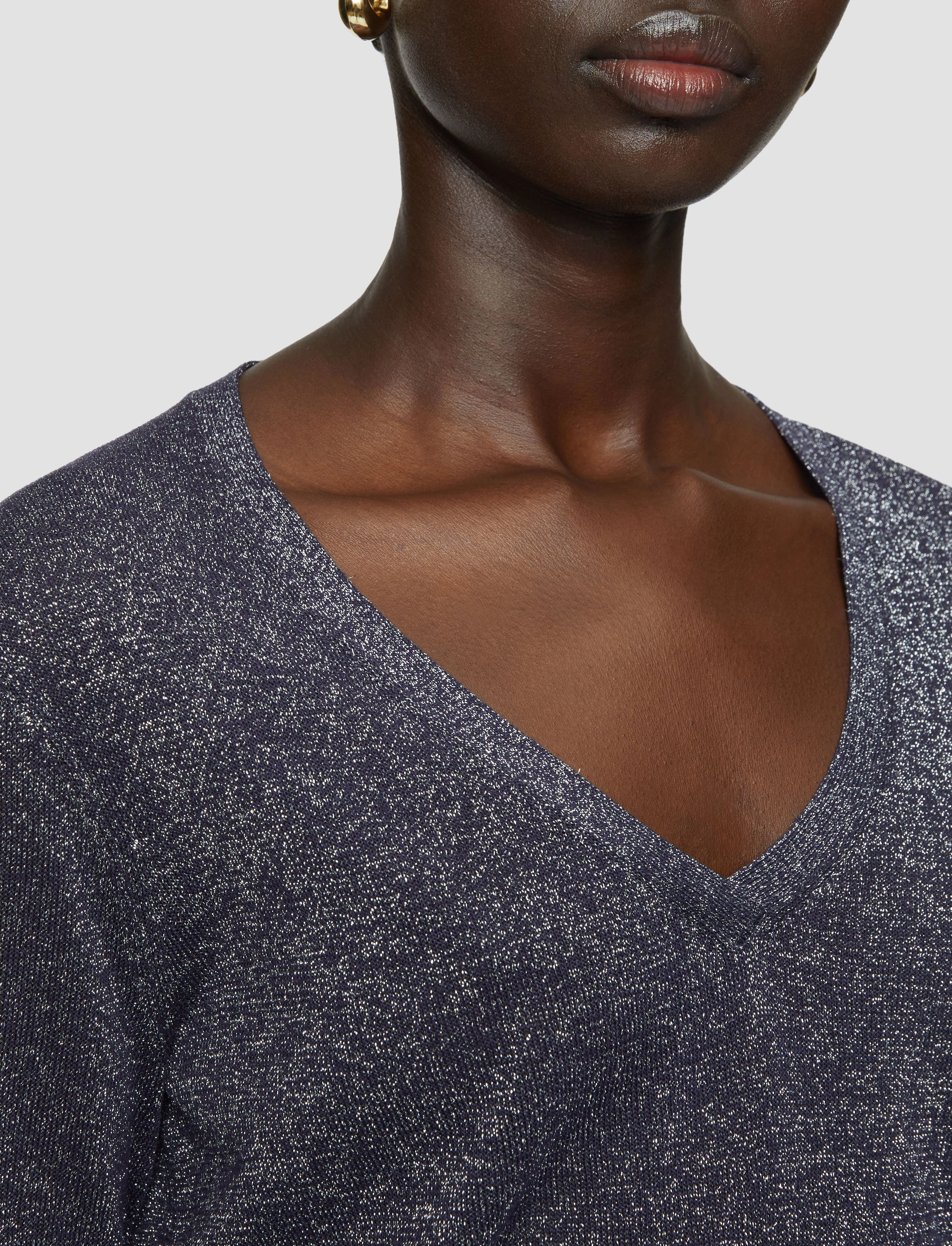 Layered Stitch Detail Seam Free Lurex Knit V Neck Jumper