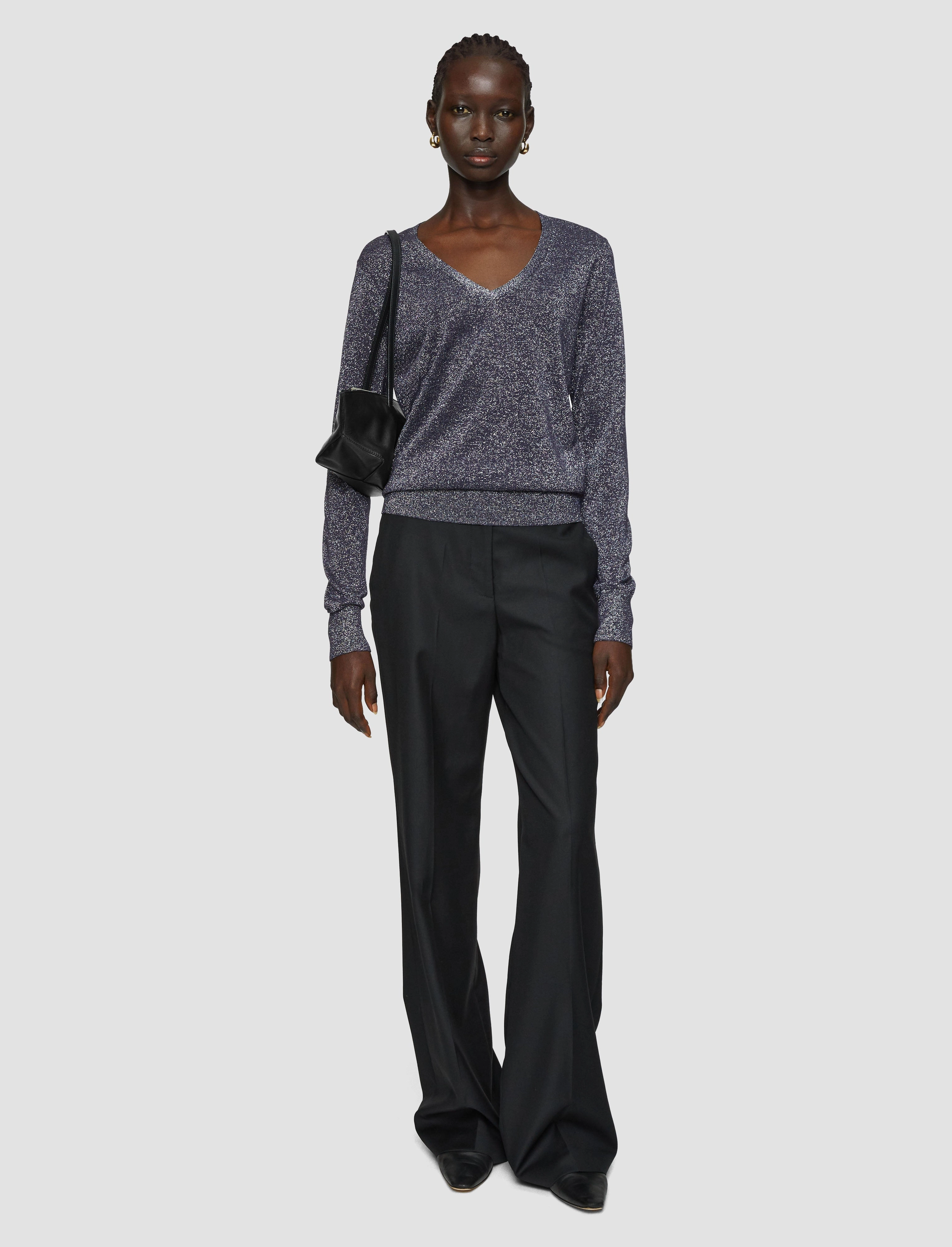 Lurex Knit V Neck Jumper Sleek Fit