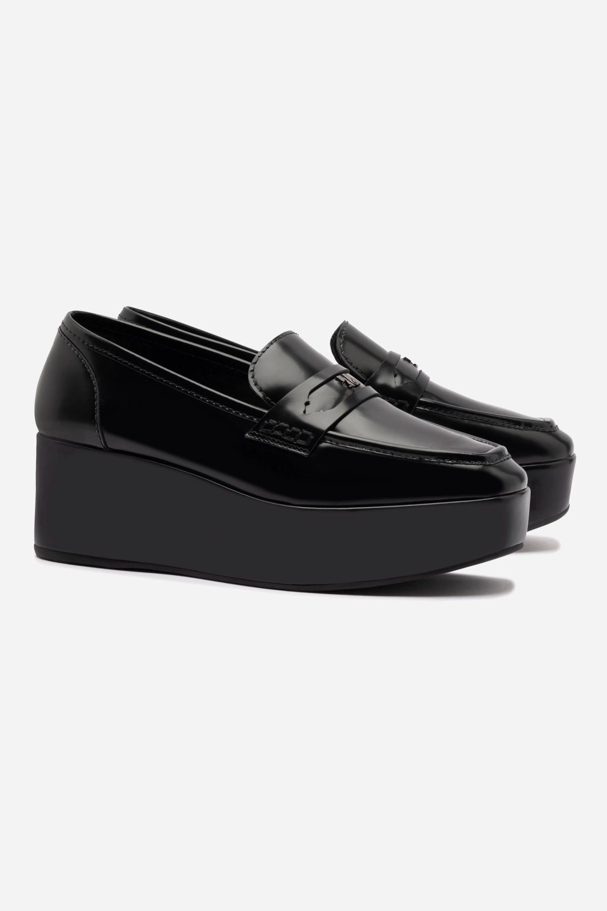 Suki Flatform Loafer In Black Box Leather Foot Sure Premium Leather