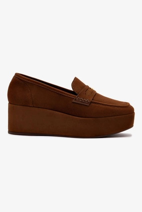 Suki Flatform Loafer In Burnt Umber Suede Soft Leather Design