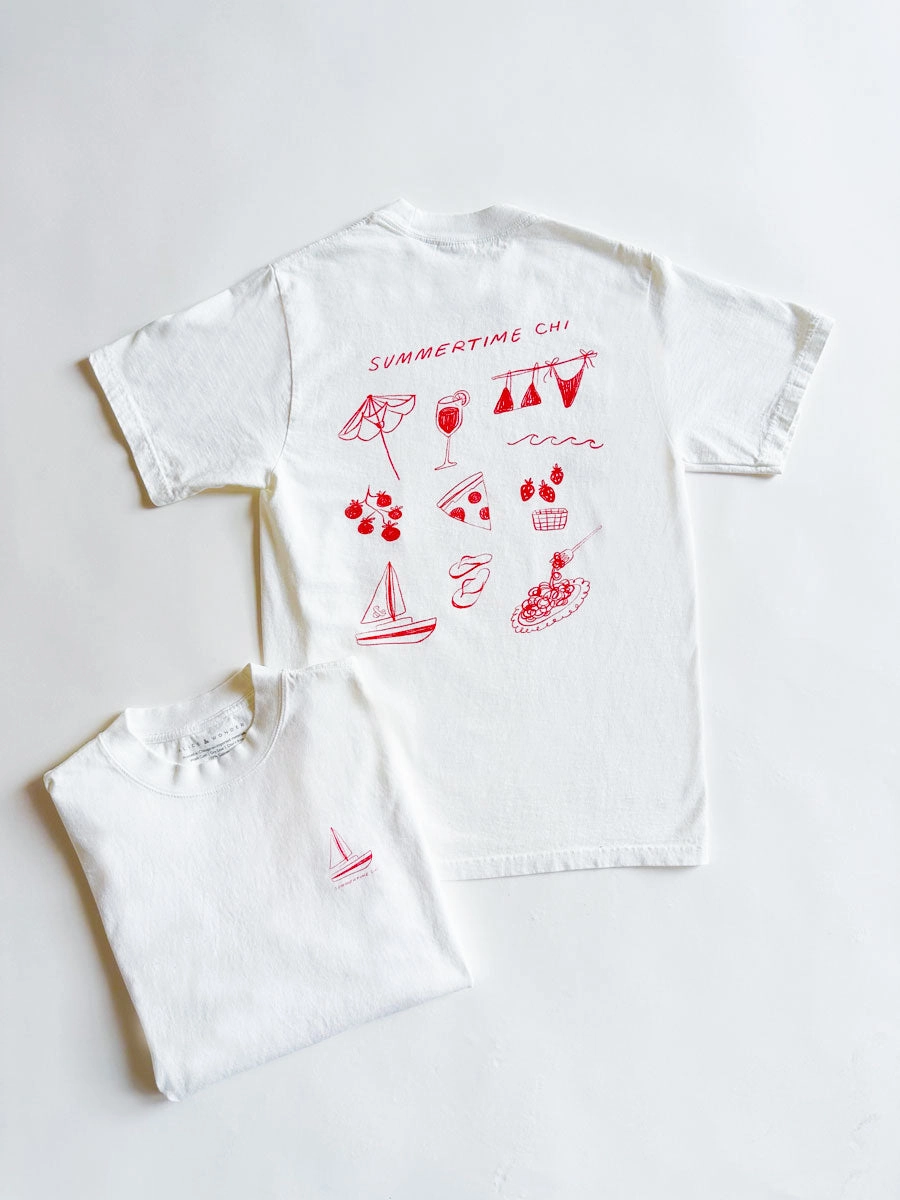 Wrinkle Resistant Weave Summertime Chi Sketch Icons Oversized Tee