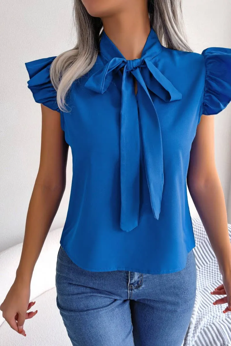 AGARIC EDGE TIE BOW CHIFFON BLOUSE_CWTSTSL0033 Heather Texture Finish Versatile Comfort Style