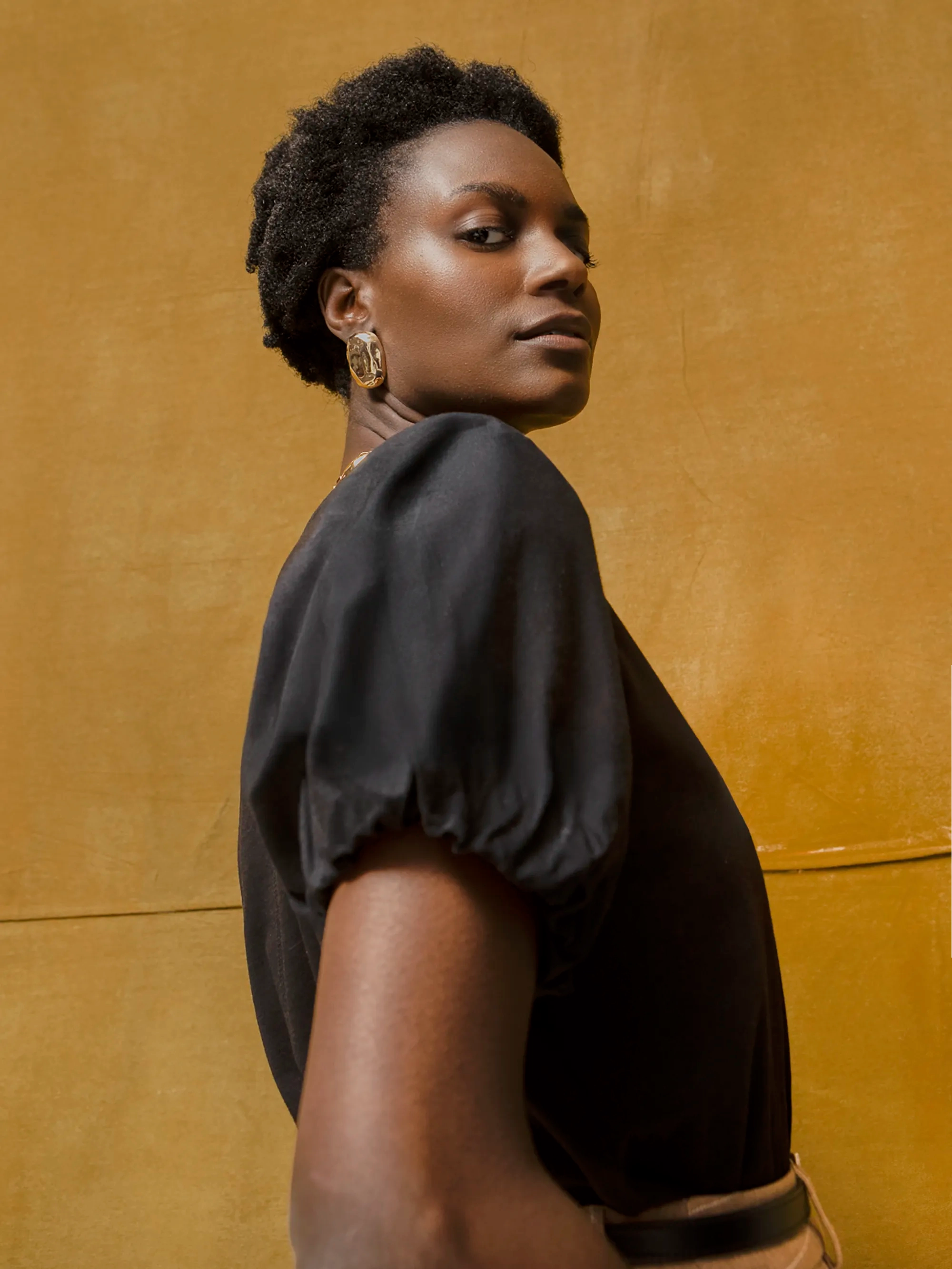 RollUpCuff Black Pure Cotton Puff Sleeve T-Shirt