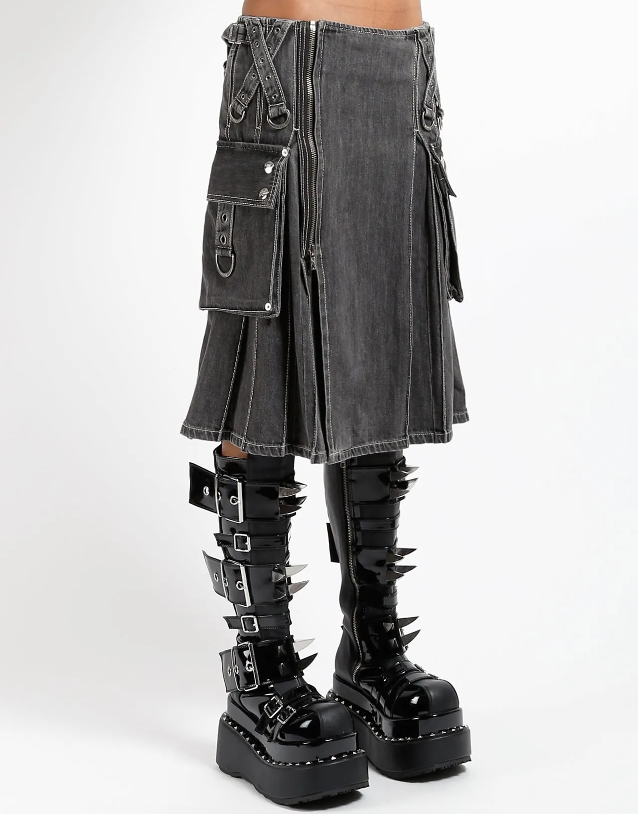 SUPER KILT BLACK DENIM Durable Stitching