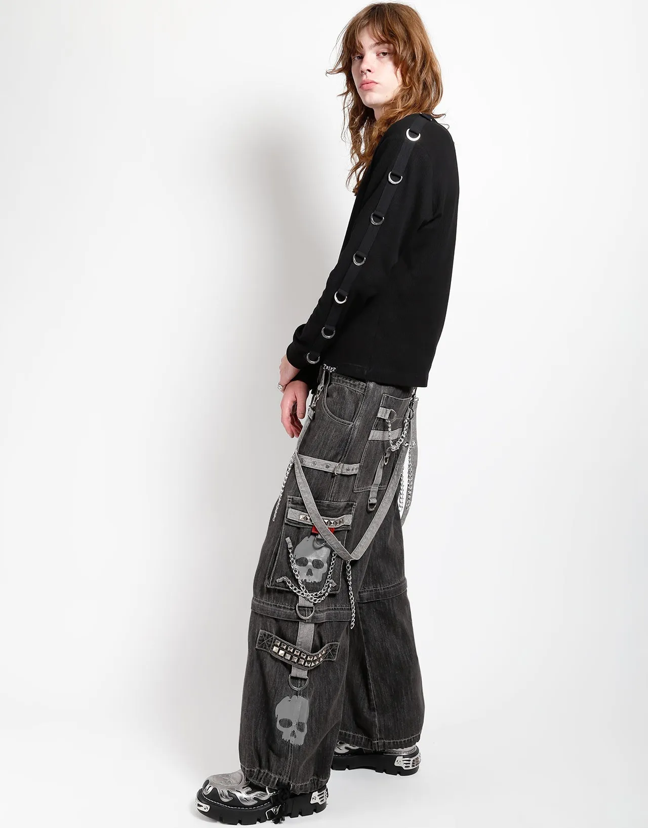 SeamlessPocketDesign SUPER SKULL DENIM PANT GREY SKULL