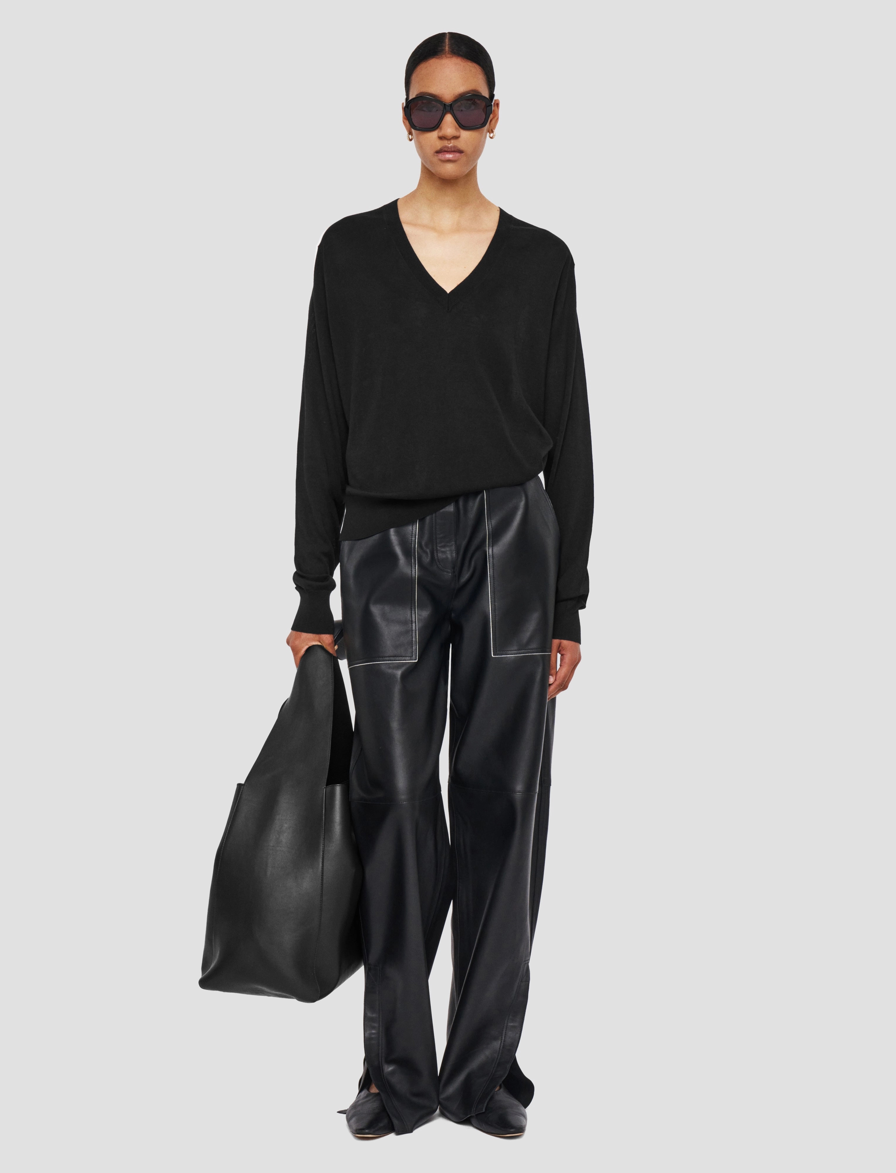 Superfine Cotton Silk V Neck Jumper Minimal Look