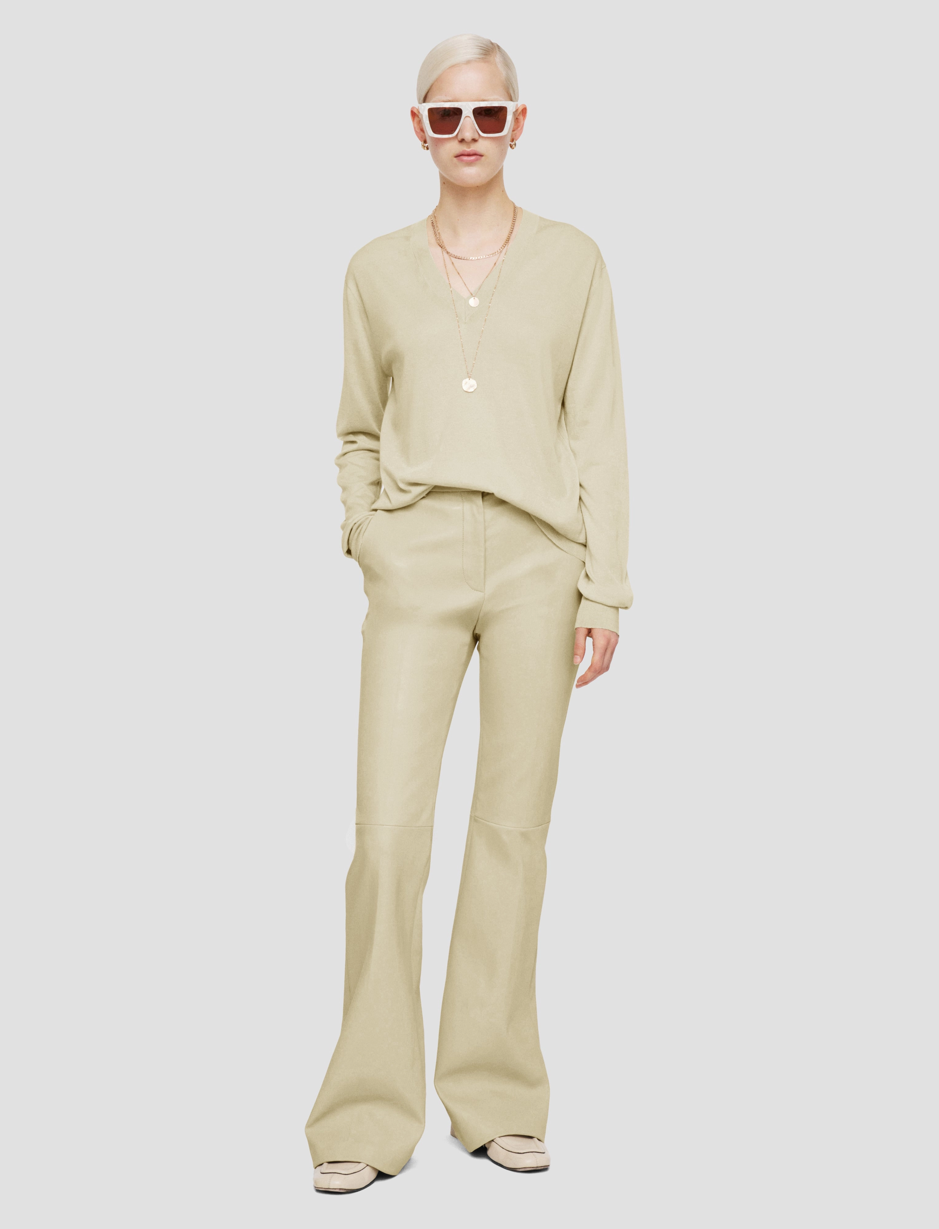 Smooth zipper closure Superfine Cotton Silk V Neck Jumper