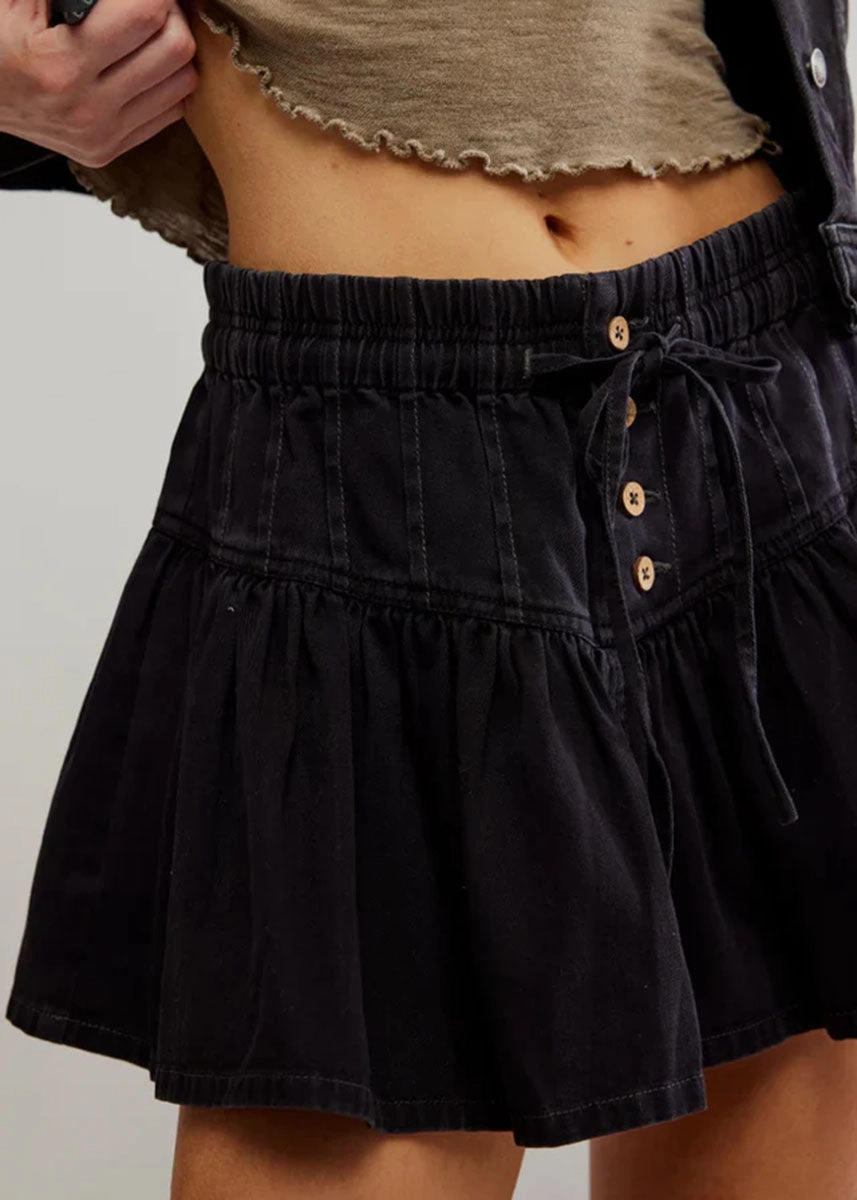 Roselle Denim Mini Skirt - Jet Set Zip-off legs