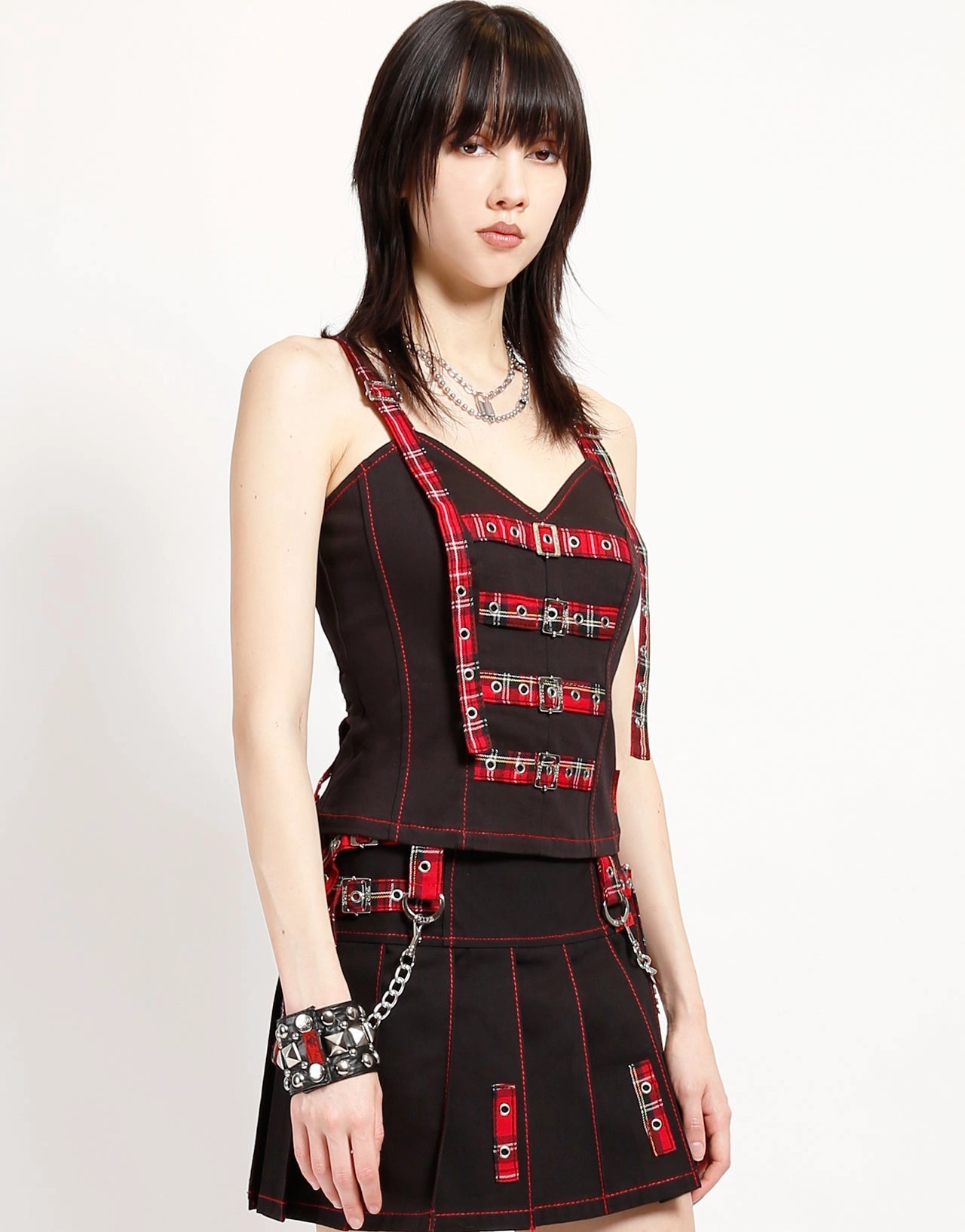 SWEET CHAIN CORSET RED PLAID Chic Tee