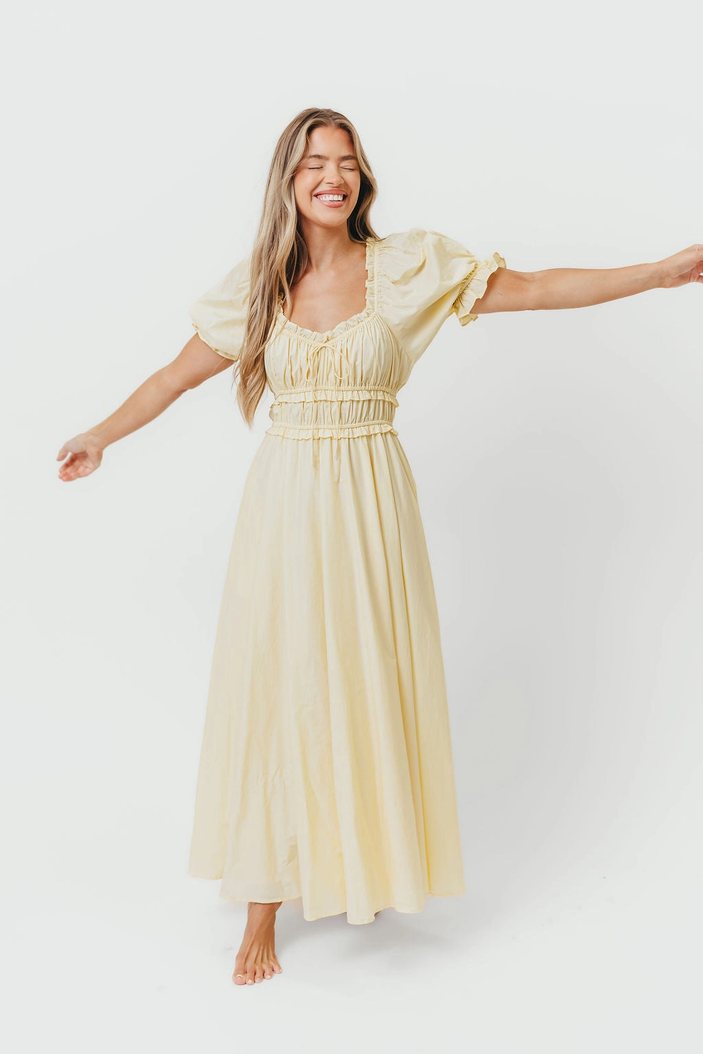 Sydnee Cotton Maxi Dress in Butter Yellow - Bump Friendly Sleek Fit