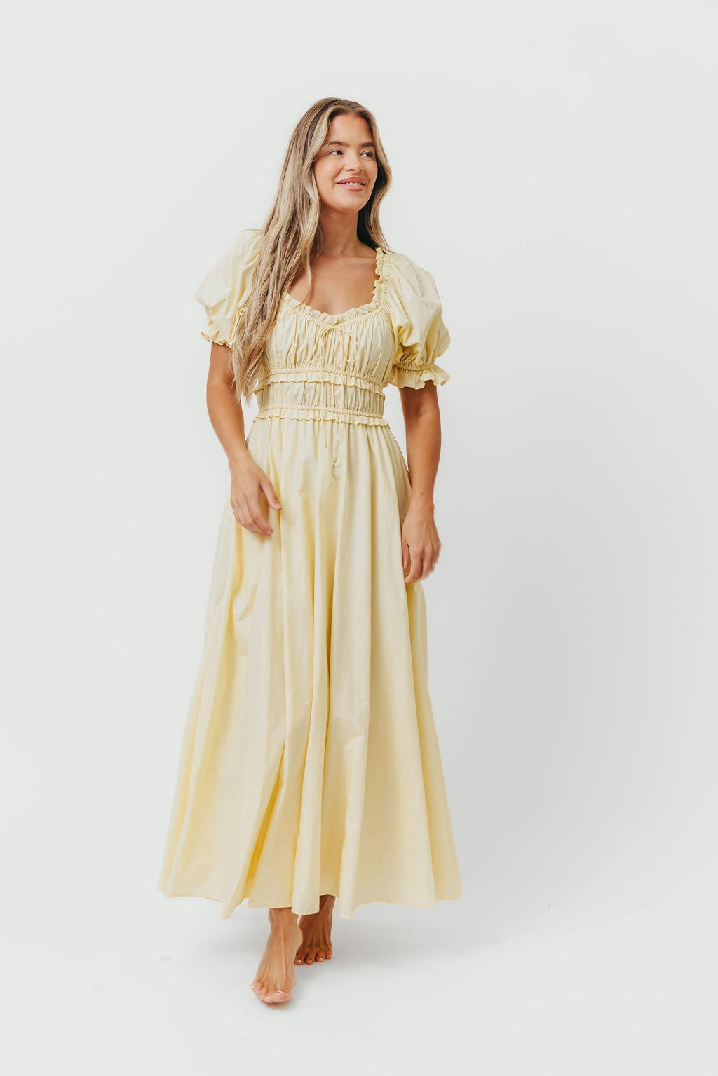 wrap waist Sydnee Cotton Maxi Dress in Butter Yellow - Bump Friendly