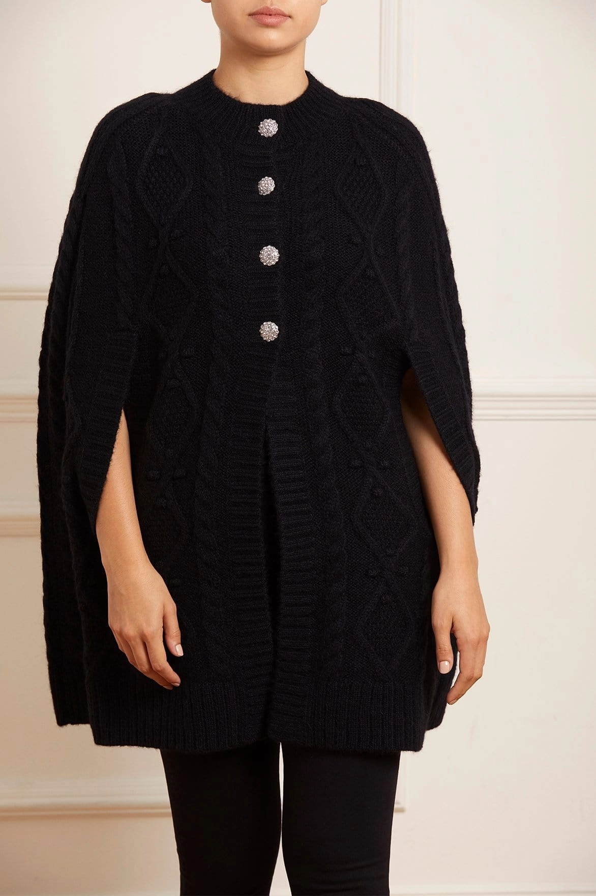 Light Drape Stay Soft Sylvie Cable Jewelled Knee Length Cape