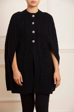 Light Drape Stay Soft Sylvie Cable Jewelled Knee Length Cape