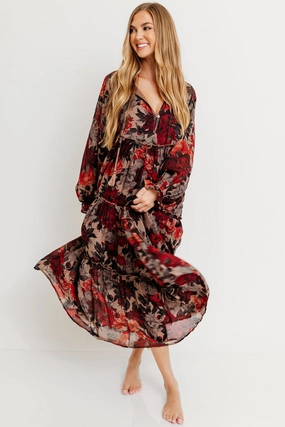 All-Day Comfort Wear Dropped-Waist Tabitha Midi Dress in Sand - Bump Friendly