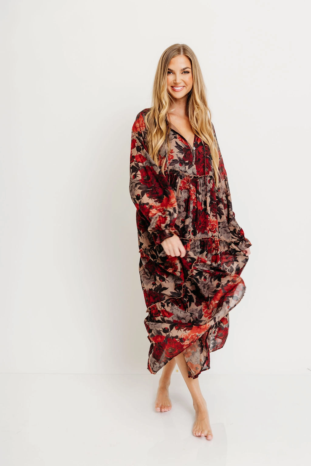 Stylish and Simple Tabitha Midi Dress in Sand - Bump Friendly