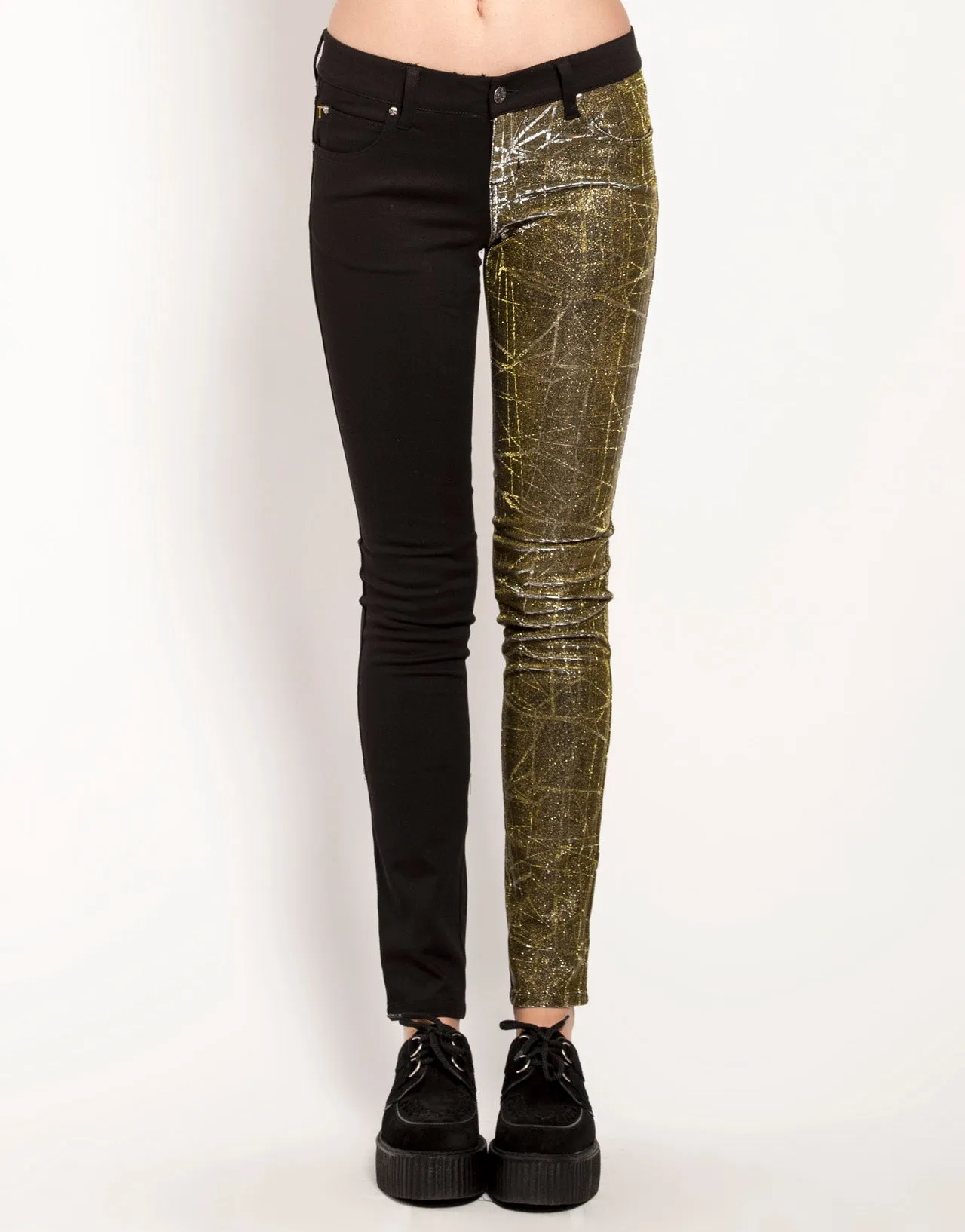 Weekend Style Modern Casual Morning Stroll SPLIT SHINE JEAN GOLD