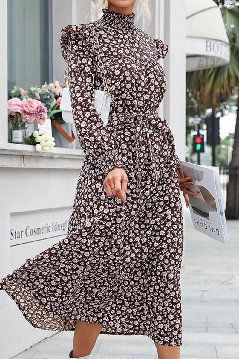 Romantic Hour Fit Focused HIGH NECK FLORAL PATTERNED LONG DRESS