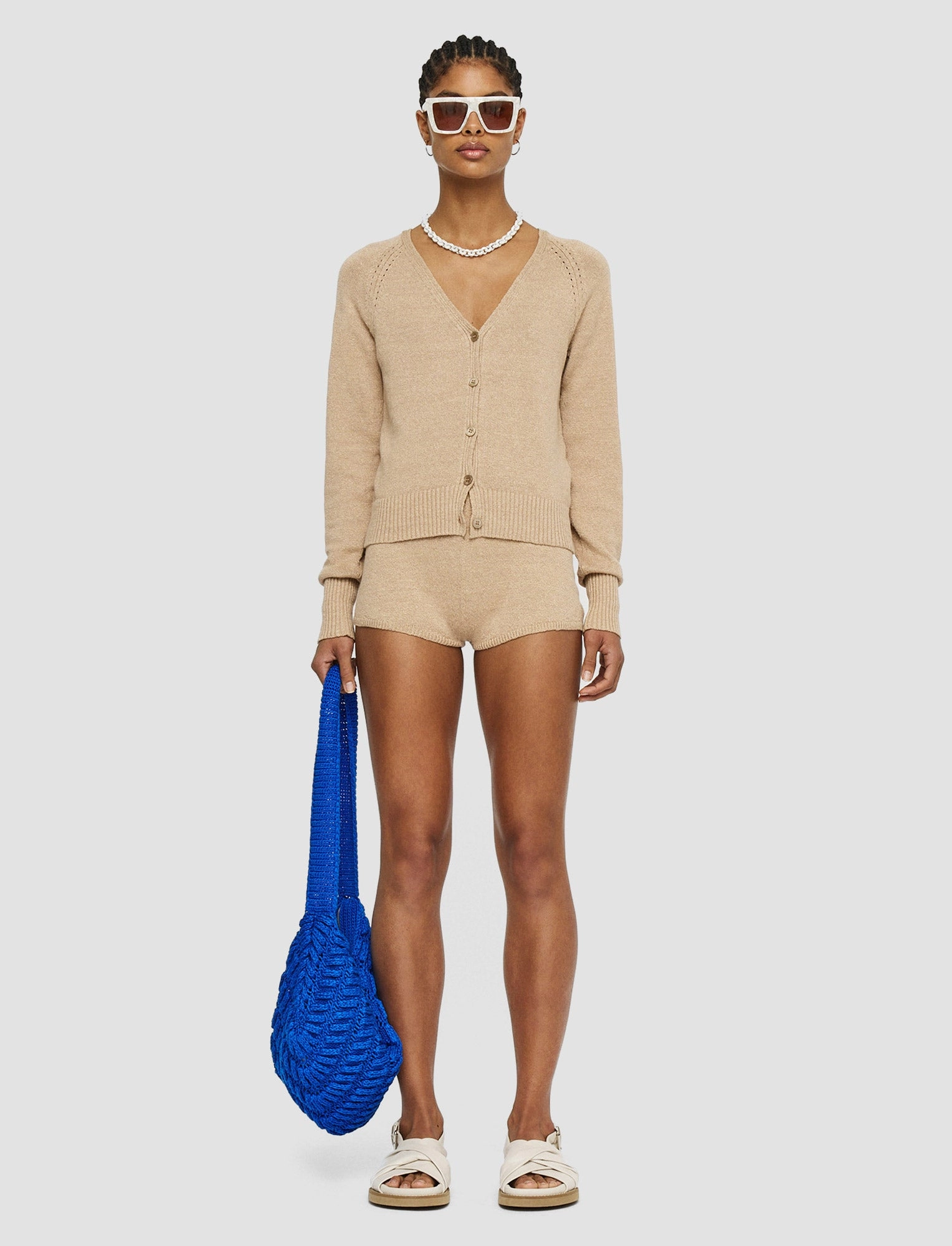 Stretch Waistband Design Linen Blend Knitted Cardigan