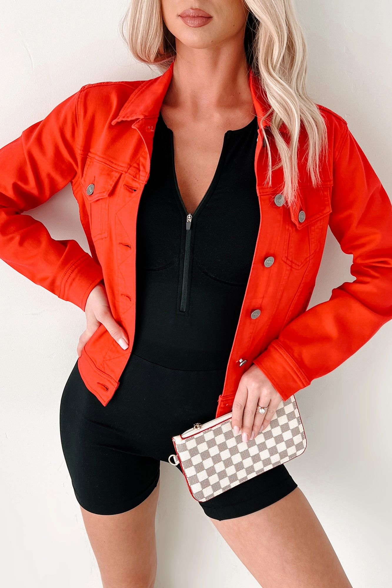 Climbing The Ladder Kancan Denim Jacket (Red) Base Layer Muted Look