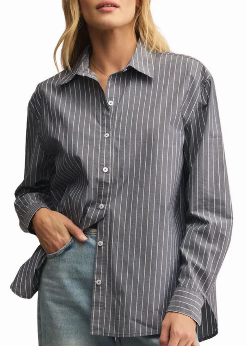 Seaport Striped Poplin Shirt - Washed Grey ZonalVentilation ButtonFront