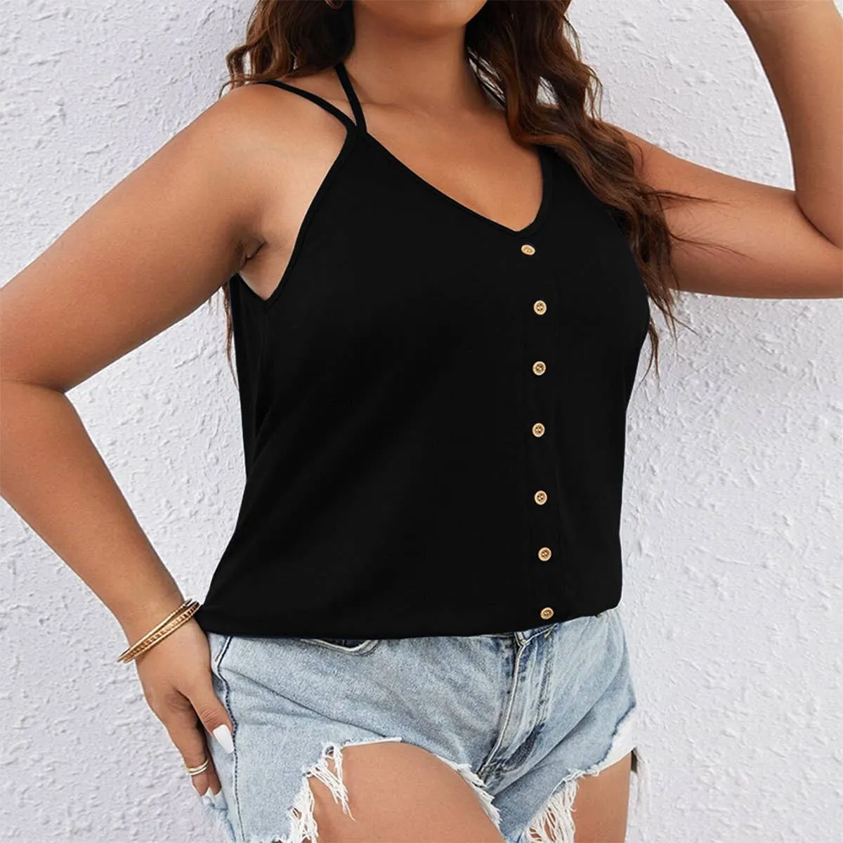 AntiMicrobialLining EasyClean CASUAL V NECK SEXY SINGLE BREASTED TANK TOP_CWTTK0360