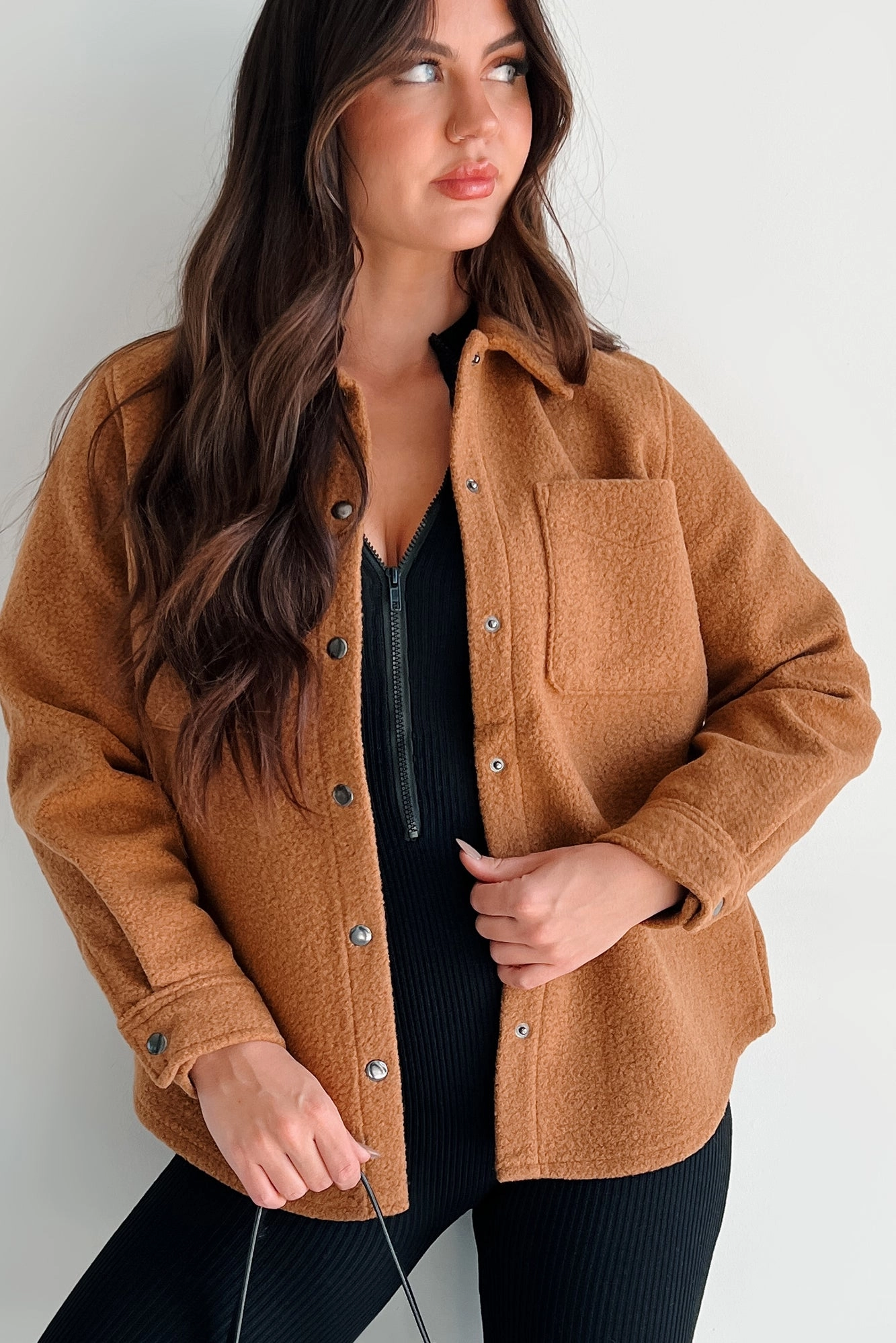 Pure Charm Textured Shacket (Camel) morning