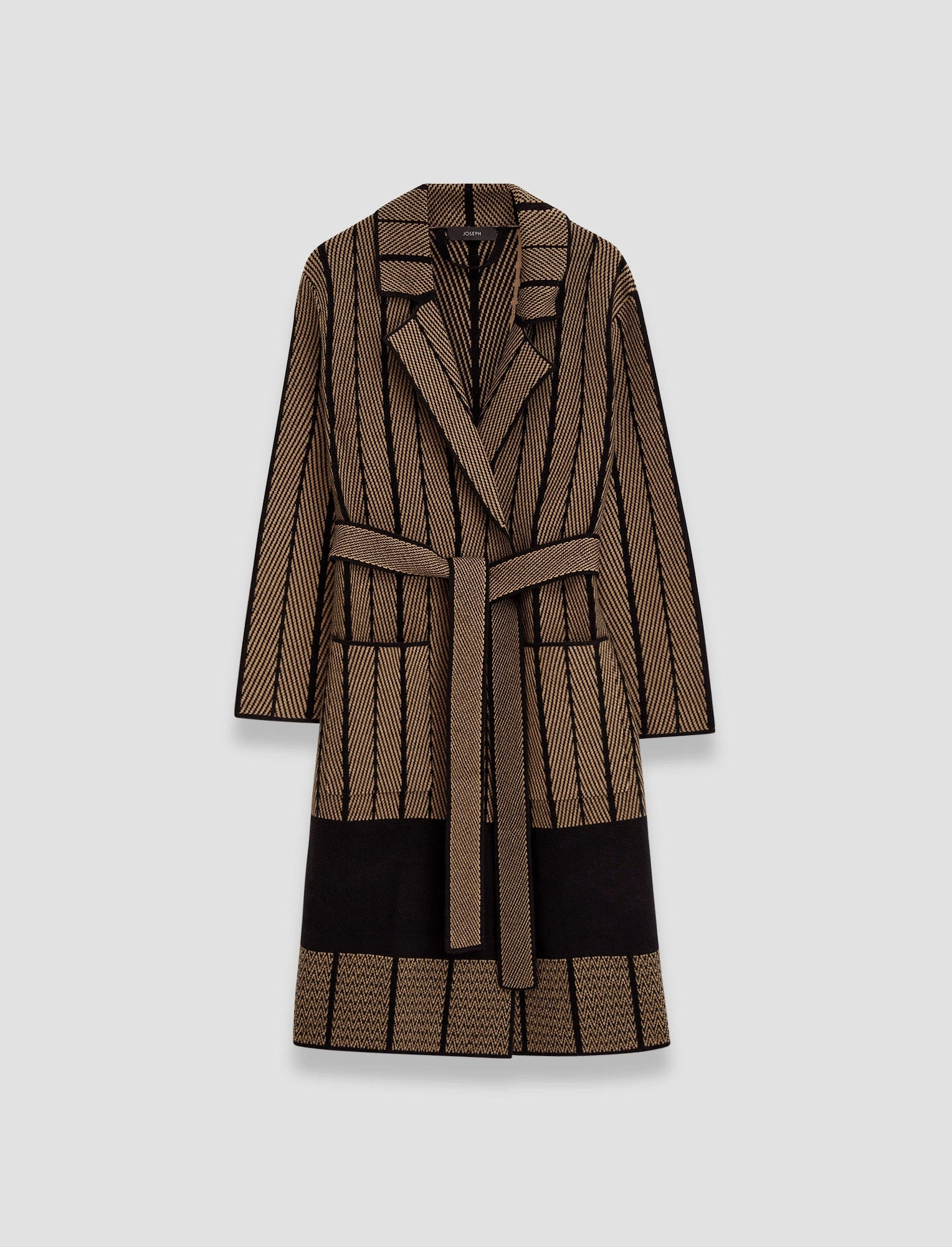 Top Guard Long Length Chevron Jacquard Knitted Coat