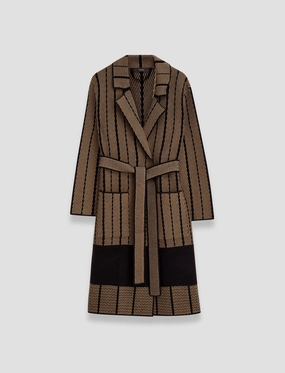 Top Guard Long Length Chevron Jacquard Knitted Coat