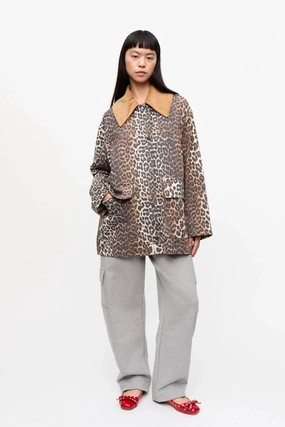 Leopard Printed Canvas Midi Jacket suburban residents