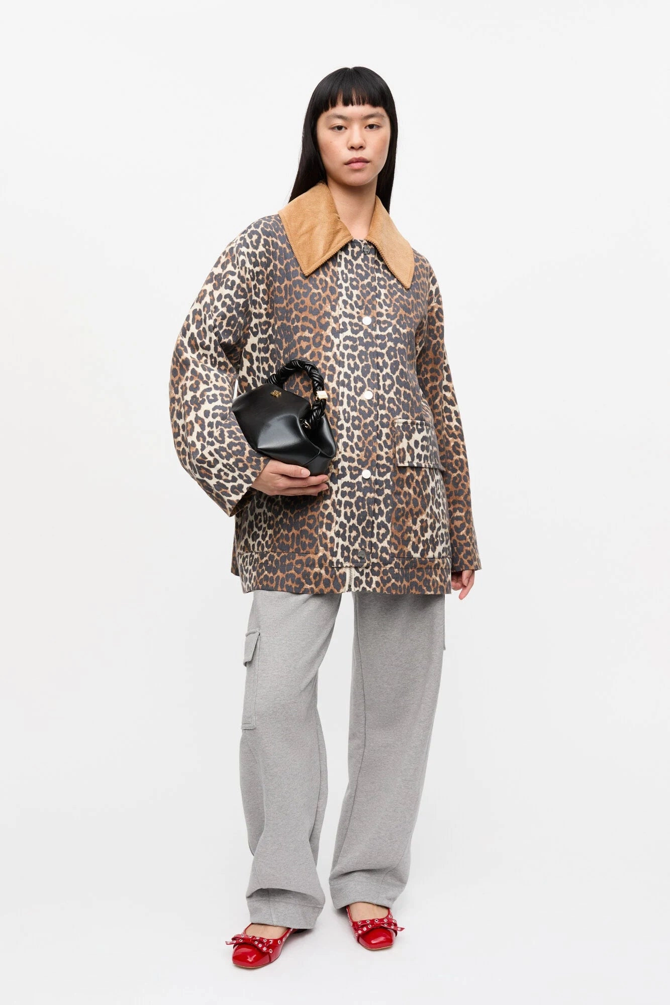 Ergonomic Tailoring Leopard Printed Canvas Midi Jacket