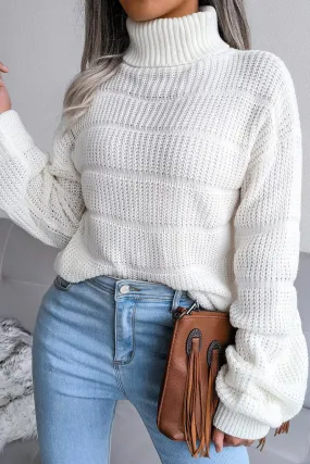 WOMEN CABLE KNITTED TURTLE NECK LOOSE FIT SWEATER Reinforced Collar Soft Touch Fit