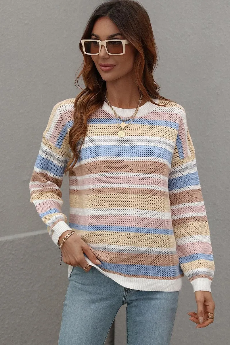 COLORED STRIPE KNIT SWEATER TOP Cool and Comfortable Matte Look