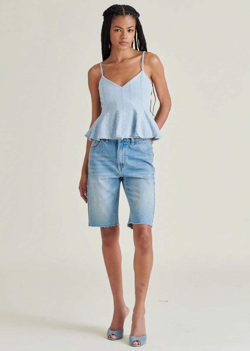 Activewear Top EasyCareMaterial Demi Peplum Top - Sea Blue