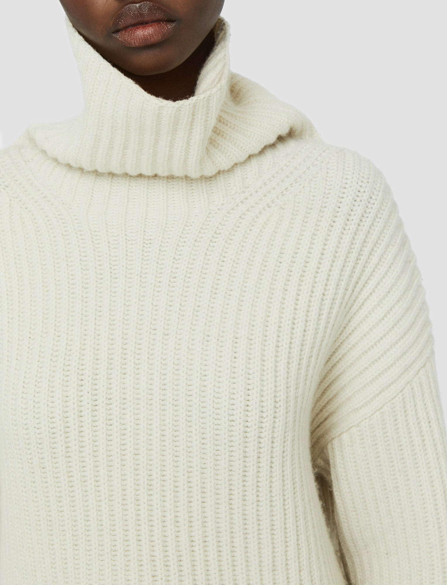 Ribbed Edging Cardigan Stitch High Neck Jumper