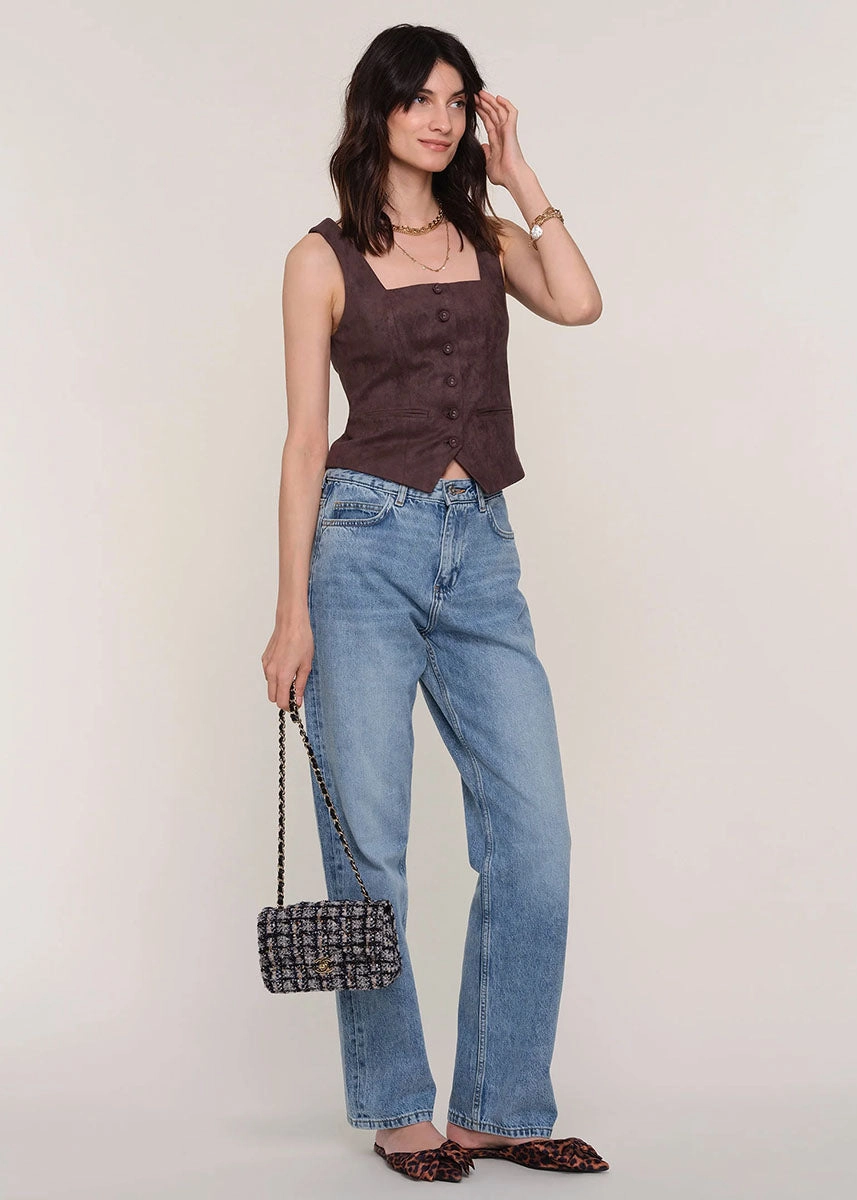 Multi Panel Design NonPill Surface Treatment Terra Vest - Carob