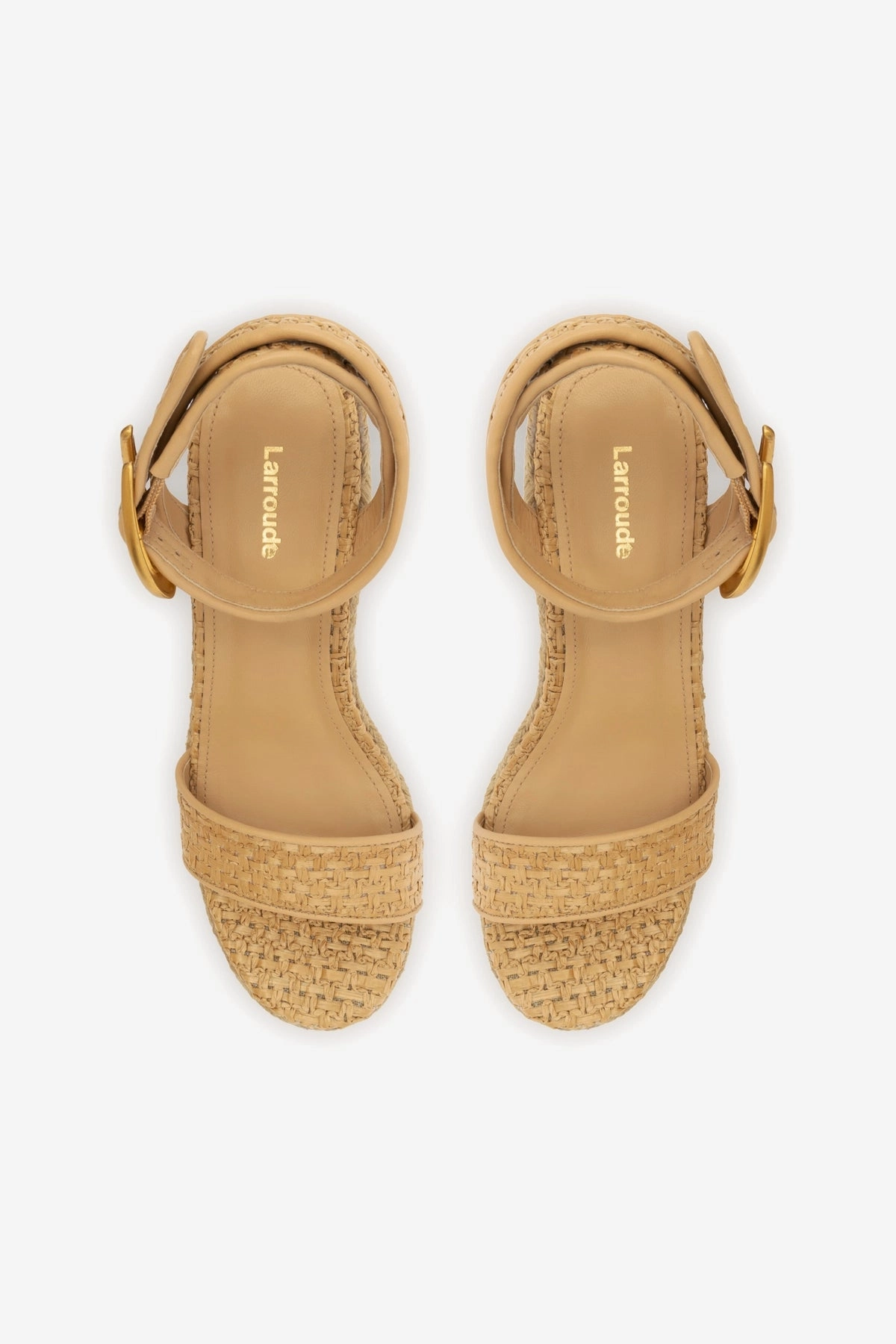 Verona Hi Wedge In Beige Leather and Natural Raffia Recycled Rubber Weather Resistant Material